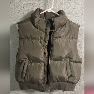 Olive Puffer Cropped Vest